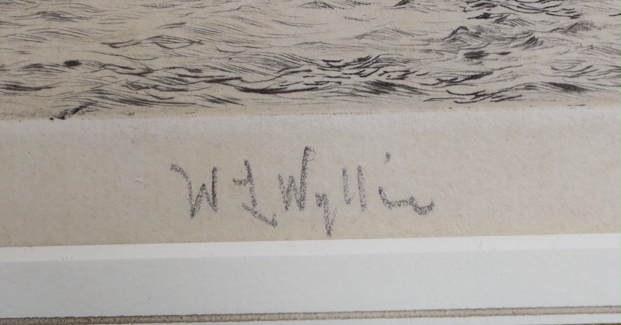 William Lionel Wyllie (1851-1931), drypoint etching, 'Cowes Week, The Royal Yacht dressed all over', signed in pencil, 12 x 36cm